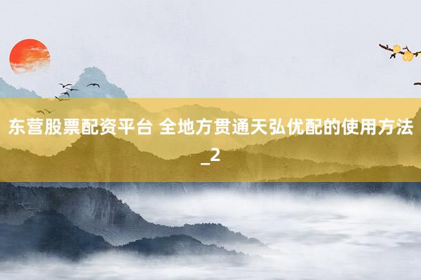 东营股票配资平台 全地方贯通天弘优配的使用方法_2